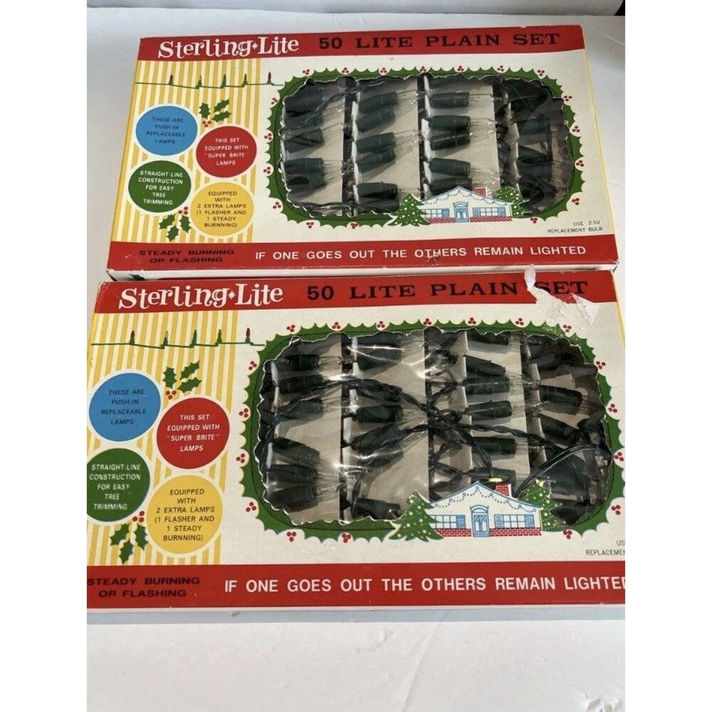 Vintage Christmas Lights Mini Clear Boxed Set ‎ - Sterling Lite 50 - Tested